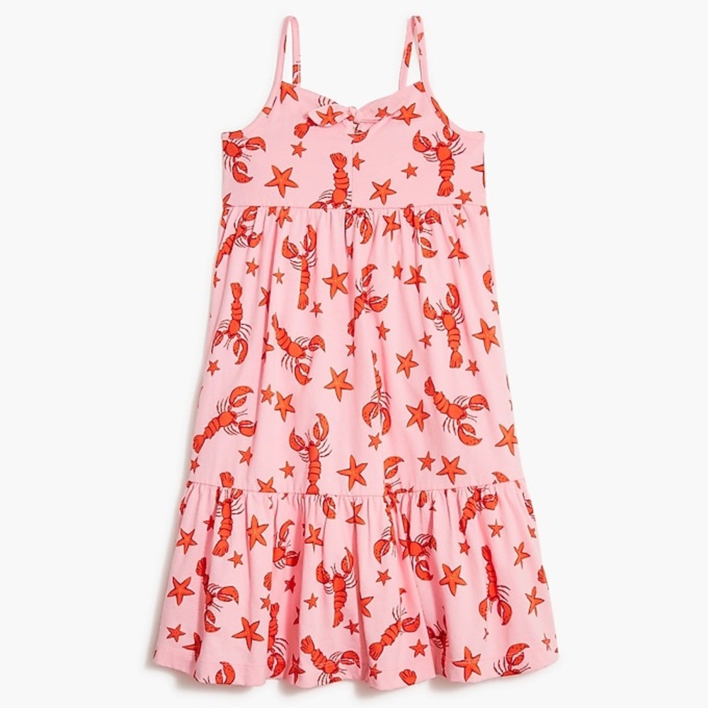 J Crew CrewCuts Pink Brilliant Sun Lobster Starfish Tiered Dress‎ Girls Size 12
